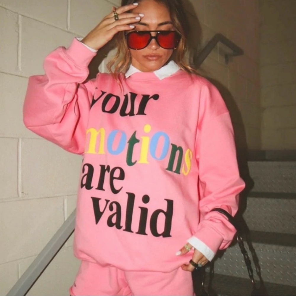 Mayfair Group “Your Emotions Are Valid” Pink Crewneck, One Size Petite